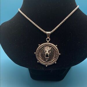Calvin Klein Silver Lion Medallion Necklace